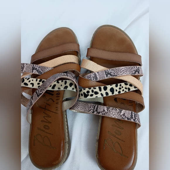 BLOWFISH Women's Boho Brown and Animal Print Summer Sandals (#126) - Picture 1 of 8